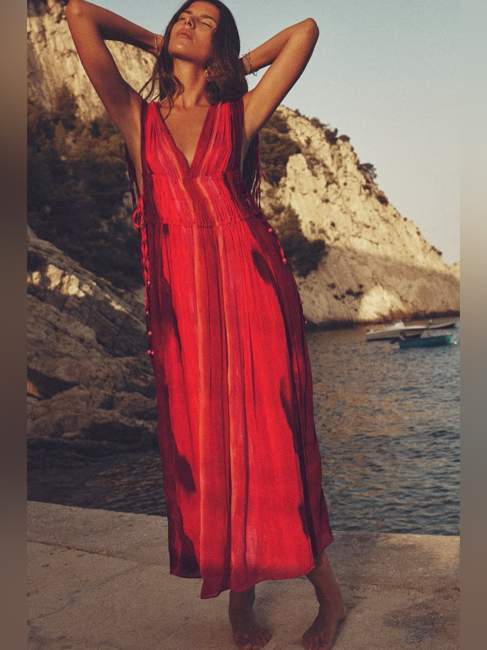 NWT Zara Red V-Neck Sleeveless Maxi Dress
